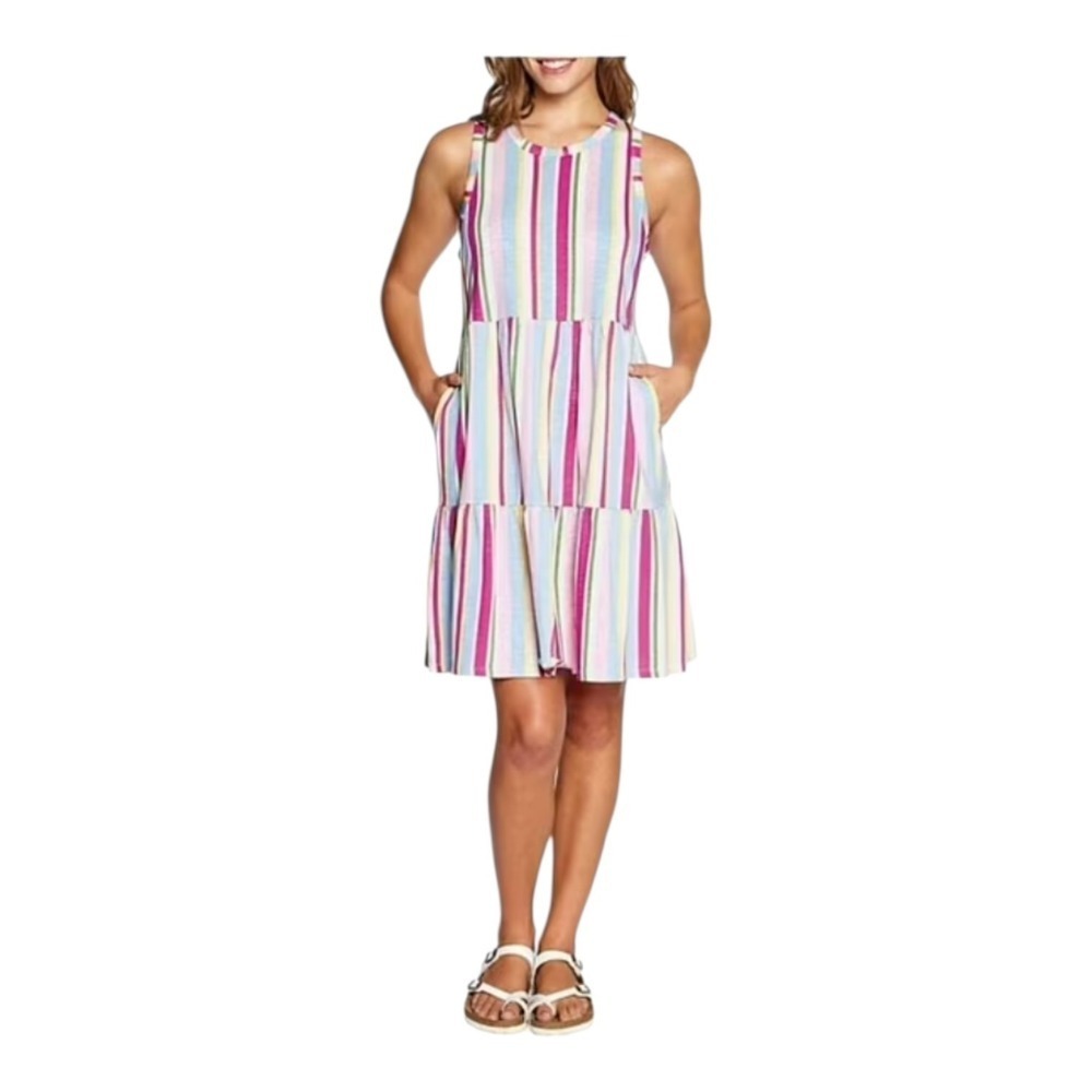 Gap Womens XL Mini Tiered Sleeveless Colorful Stripes Layered Cotton Blend Dress